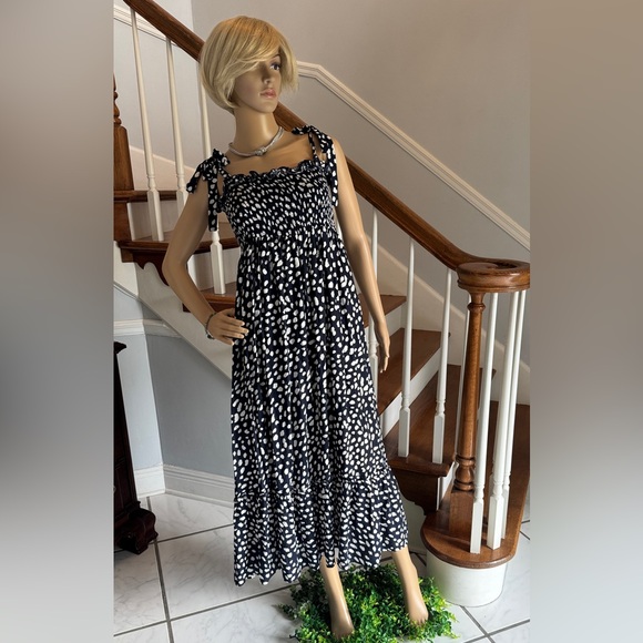 R. Vivimos Boho Smocked Black Polka Dot Ruffle Dress Sz. XL 16-18 - Picture 3 of 10